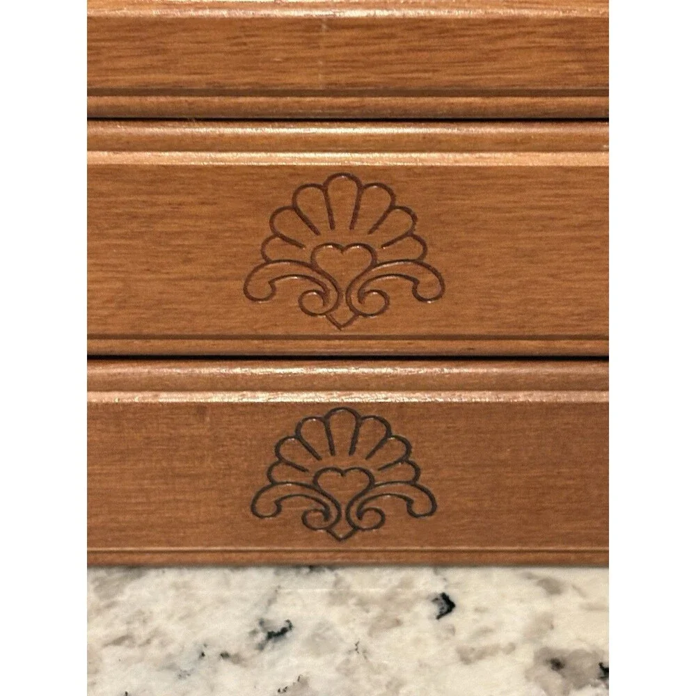 Vintage Floral Tapestry Top Wood Hinged Jewelry Box Pink Velvet Lining Drawer